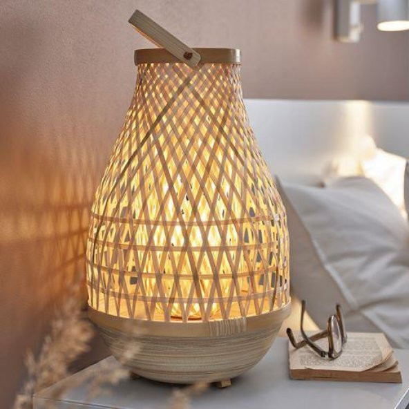 Bambu Abajur MeridyenDukkan Bambu, 36 cm Masa Lambası Dekorasyon - Resim 6