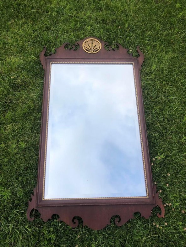 Vintage Ahşap Oyma Desenli Çerçeveli Ayna 71,5x123 cm ürün görseli 1