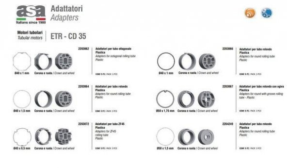 Asa ETR - CD 35 Tubular Motor Adaptör ve Braket 35 Parça ürün görseli 1