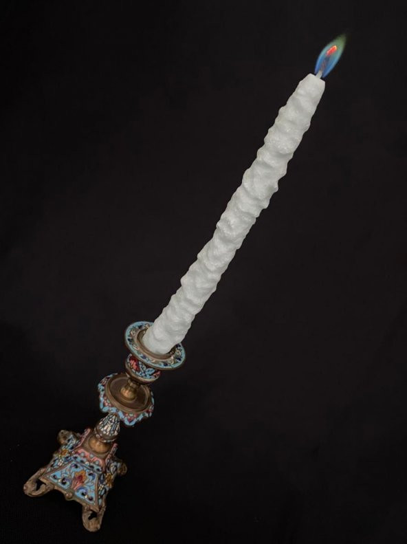 Çift Renkli Alevli Kar Masalı Şamdan Mumu 20 cm (Nil Yeşil) ürün görseli 1
