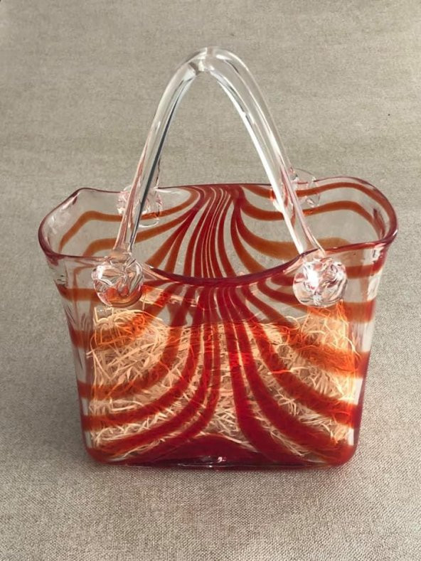 Fifth Avenue Crystal Vintage El Boyama Kırmızı Cam Vazo Çanta ürün görseli 1