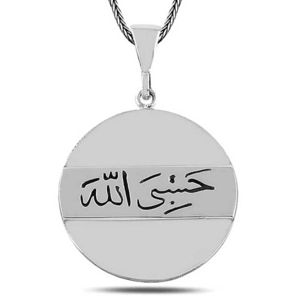 Gümüş Arapça Hasbiyallah Yazılı Kolye ürün görseli 1