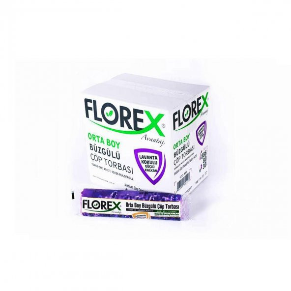Florex 40 Litre Büzgülü Lavanta Kokulu Çöp Torbası Poşeti / 55 x 60 Cm. - 10x25 Rulo / Koli ürün görseli 1
