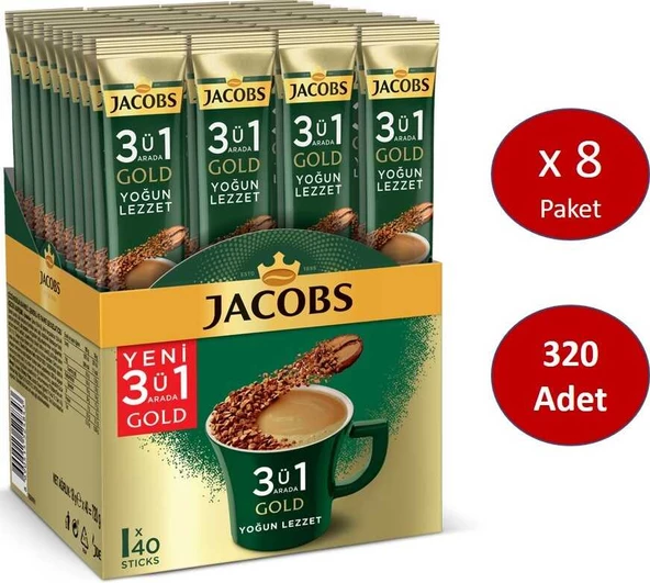 Jacobs 3ü1 Arada Gold Kahve Karışımı Yoğun Lezzet 320 Adet (40 x 8 Paket) ürün görseli 1