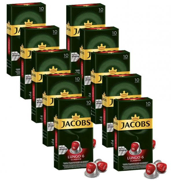 Jacobs Lungo 6 Classico Kapsül Kahve 10 X 10 Paket (100 Adet) Nespresso Uyumlu ürün görseli 1