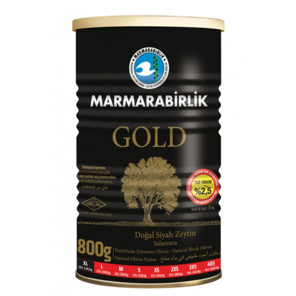 Marmarabirlik Gold XL Doğal Siyah Zeytin Tuzsuz 800 gr ürün görseli 1
