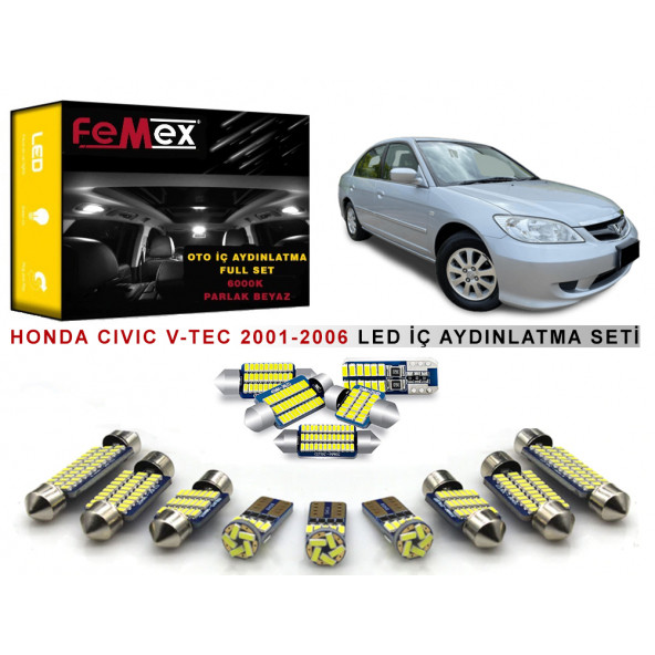 Honda Civic Vtec 2001-2006 LED İç Aydınlatma Ampul Seti FEMEX Parlak Beyaz ürün görseli 1
