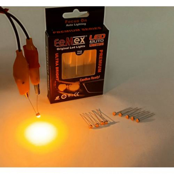 FEMEX Premium T5 T4 10lu İnce Bacaklı Kıl Led Mini Led Ampul Parlak Turuncu ürün görseli 1