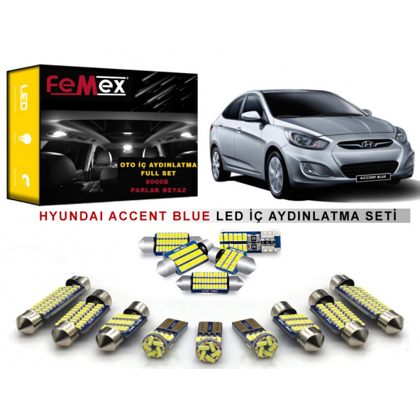 Hyundai Accent Blue LED İç Aydınlatma Ampul Seti FEMEX Parlak Beyaz ürün görseli 1