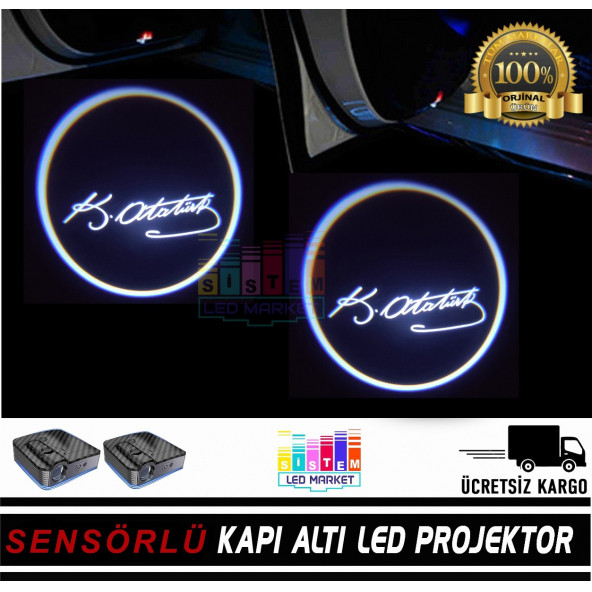 Atatürk imza Pilli Yapıştırmalı Kapı Altı Led Logo ürün görseli 1