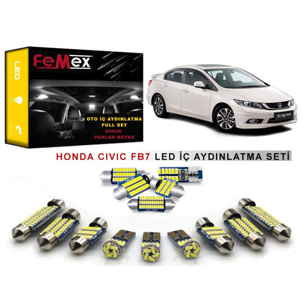 Honda Civic FB7 2013 ve sonrası LED İç Aydınlatma Ampul Seti FEMEX Parlak Beyaz ürün görseli 1