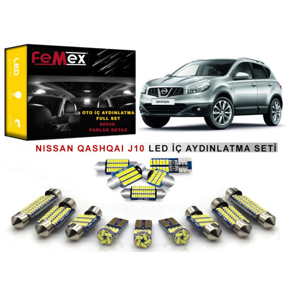 Nissan Qashqai J10 LED İç Aydınlatma Ampul Seti FEMEX Parlak Beyaz ürün görseli 1