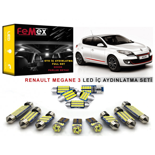 Renault Megane 3 LED İç Aydınlatma Ampul Seti FEMEX Parlak Beyaz ürün görseli 1
