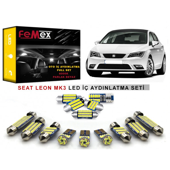 Seat Leon MK3 LED İç Aydınlatma Ampul Seti FEMEX Parlak Beyaz ürün görseli 1