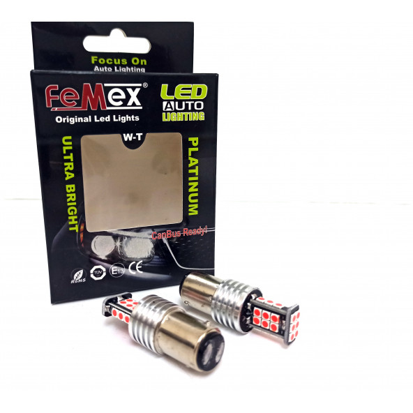 FEMEX P21W Non-Direction 1157 ÇİFT Duy 3030 Chip 24smd Kırmızı Stop Ampul ürün görseli 1