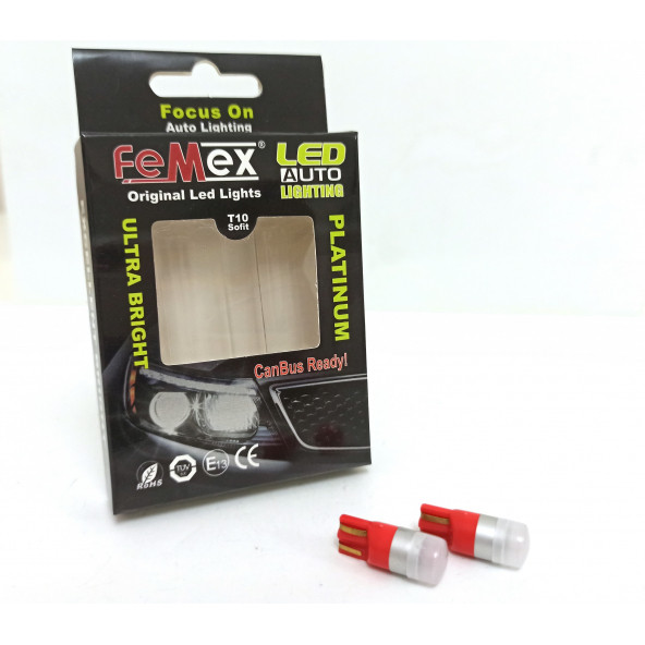 FEMEX Platinum T10 3030 Chip 1Ledli 250 Lumen Kırmızı Led Ampul Aktif Canbus ürün görseli 1
