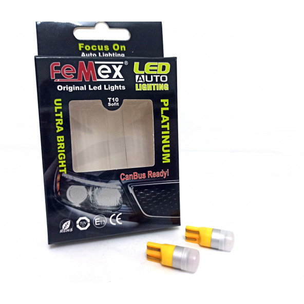 FEMEX Platinum T10 3030 Chip 1Ledli 250 Lumen Turuncu Led Ampul Aktif Canbus ürün görseli 1