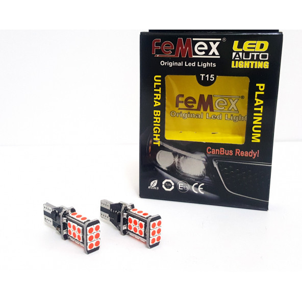 FEMEX Platinum T15 W16W Kırmızı Led Ampul Parlak - 3. Stop Ampulu ürün görseli 1