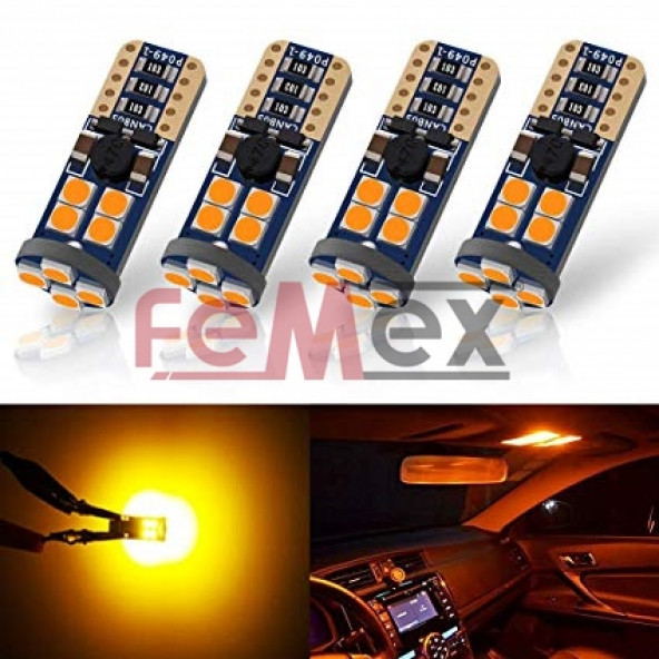 FEMEX T10 3030 Chip 12Ledli 650Lumen Turuncu Led Ampul Aktif Canbus ürün görseli 1