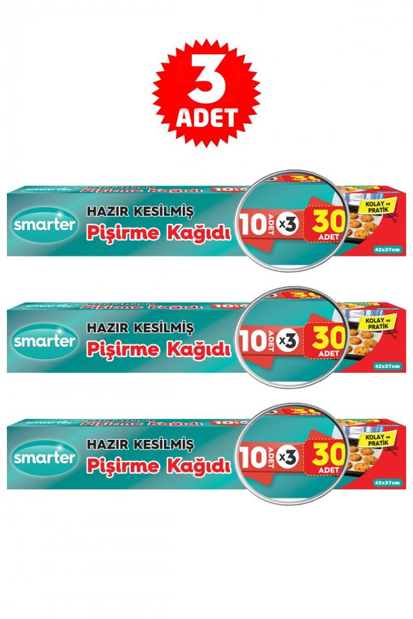 SMARTER 3 PAKET ( 30 ADET X 3 ) YAĞLI PİŞİRME KAĞIDI HAZIR KESİLMİŞ ürün görseli 1