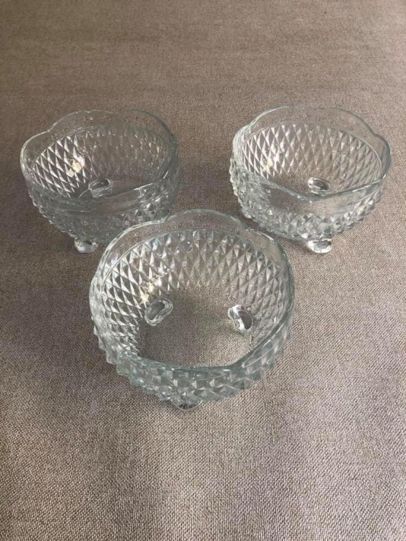 Vintage 3 Adet Kesme Cam Kristal Şekerlik ürün görseli 1