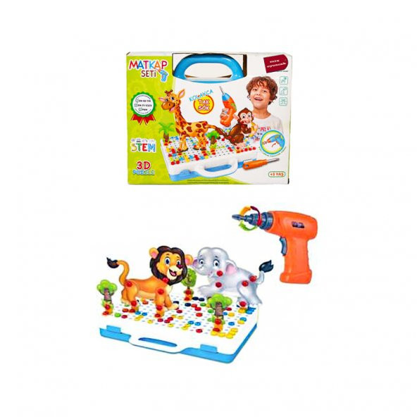 Oyuncak Eğitici Matkap 340 Parça Hayvan Aksesuarlı Süper Set 3D ürün görseli 1