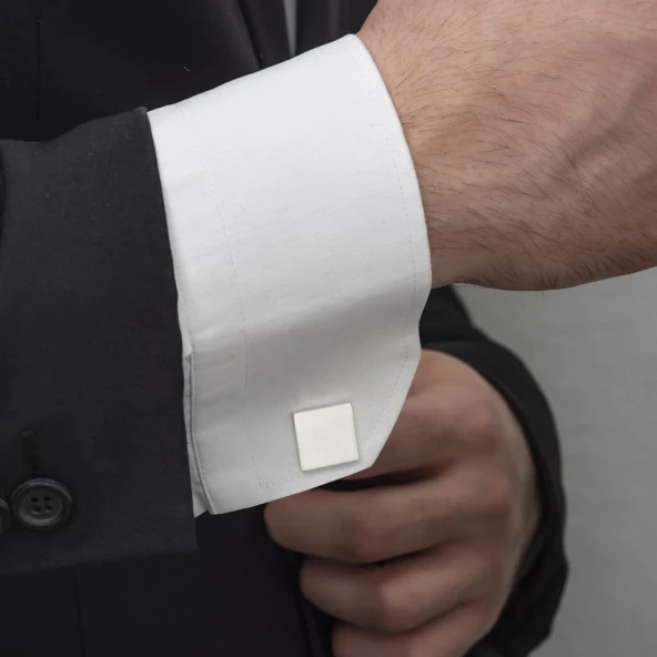 Kare Düz Gümüş Kol Düğmesi ürün görseli 1