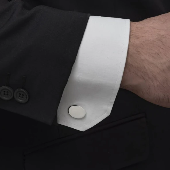 Oval Düz Gümüş Kol Düğmesi - Resim 2