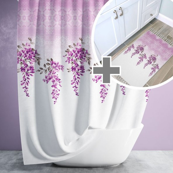 Lila Banyo Paspası, Dot Taban Paspas, Ten Kanat Banyo Perdesi ve Paspası Seti ürün görseli 1