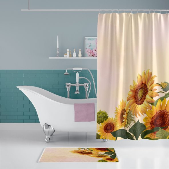Sunflower Banyo Perdesi-180x200 cm Duş Perdesi-Ayçiçek Desen Banyo Duş Perdesi-Sarı Banyo Perdesi ürün görseli 1