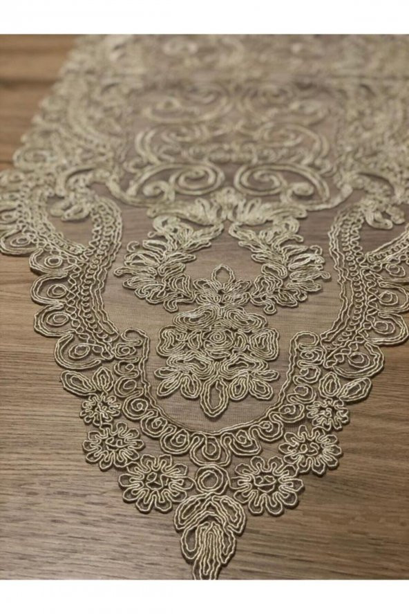 Dantel Detaylı Cappuccino Runner (110x35cm) - Resim 4