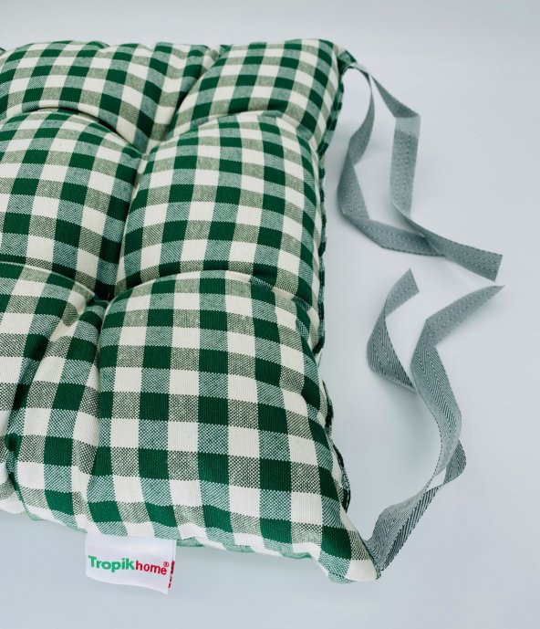 4lü Ahşap Sandalye Minderi-Pofidik Bahçe Sandalye Minderi-40x40 cm Ekose Yeşil Sandalye Minderi ürün görseli 1