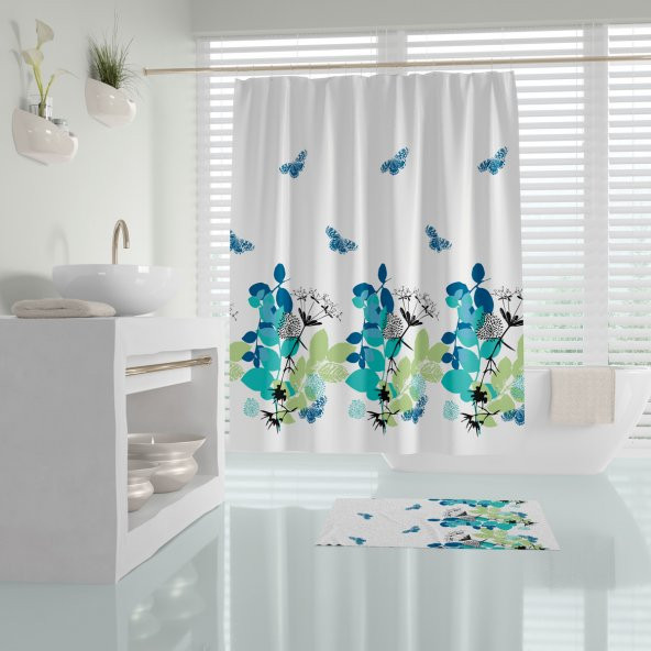 Banyo Perdesi ve Banyo Paspası Seti, Kadife Kapı önü Paspası Seti, 180x200 Banyo Perdesi Seti ürün görseli 1