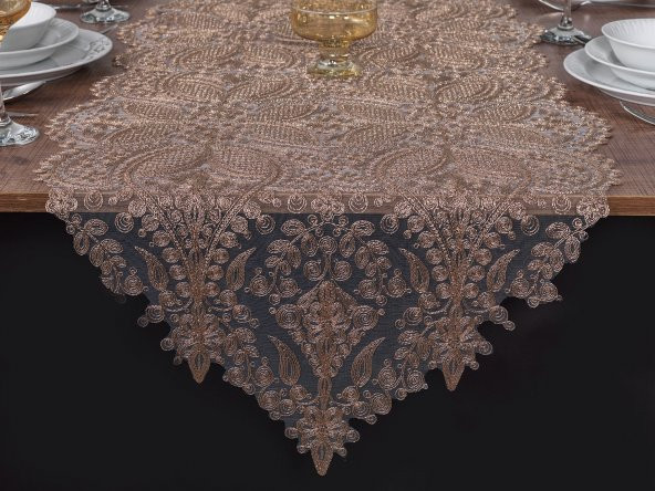 Bej Nakışlı Runner-50x135 cm Lüx Tek Runner ürün görseli 1
