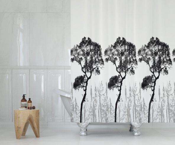 Ağaç Desen Banyo Duş Perdesi-Beyaz Renk Duş Perdesi ve Küvet Perdesi, 180x200 cm Lüx Banyo Perdesi ürün görseli 1