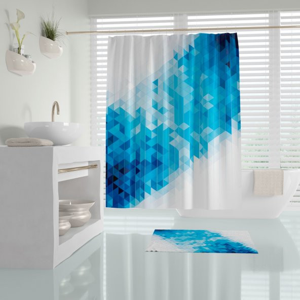 Mavi banyo perdesi-180x00 cm dijital baskı duş perdesi ürün görseli 1