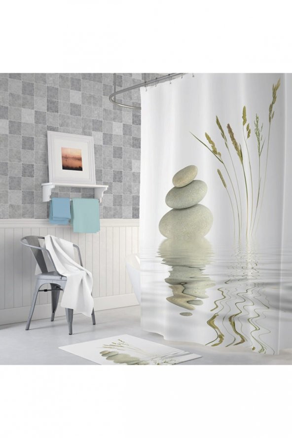 Banyo Duş Perdesi Taş Desen Dijital Baskılı Banyo Perdesi, 180x200 cm ürün görseli 1