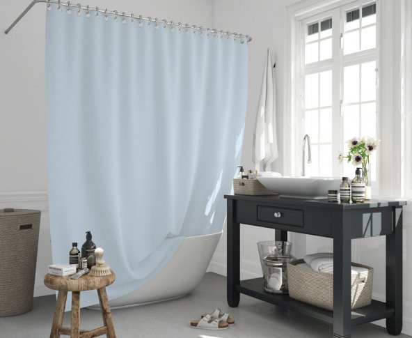 Düz Renk Duş Perdesi Tek Kanat 180x200cm Mavi Banyo Perdesi, Su Geçirmez Duş Perdesi ve Aksesuarları ürün görseli 1