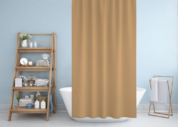 Bej Küvet Perdesi-1.Kalite Su Geçirmez Banyo Perdesi, Banyo Duş Dekorasyon Perde 180x200cm ürün görseli 1