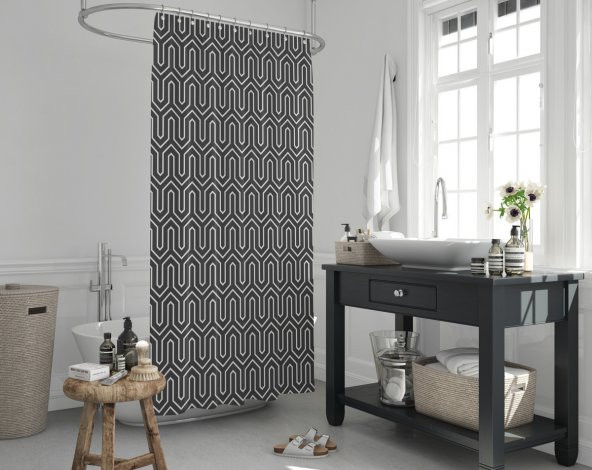 Siyah Banyo Perdesi-Tek Kanat Banyo Dekorasyon Ürünü Duş Perdesi, Lüks Duşakabin ve Küvet Perdesi ürün görseli 1