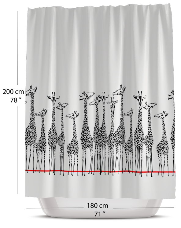 Duş Perdesi-Zürafa Desen Dijital Baskılı Duşakabin Perdesi, 180x200cm Banyo Dekorasyon Ürünü ürün görseli 1