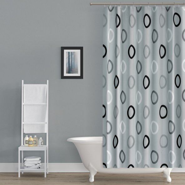 180x200 cm Banyo Perdesi Tek Kanat Banyo Duş Perdesi-12 Adet C Halka Hediyeli Küvet Perdesi ürün görseli 1