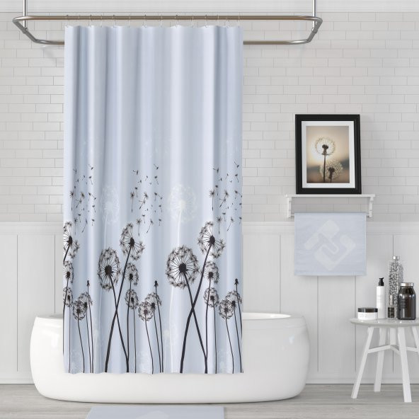 Çiçek Desen Banyo Perdesi-Karahindiba Desen Duş Perdesi, Tek Kanat Duşakabin Perdesi 180x200 cm ürün görseli 1