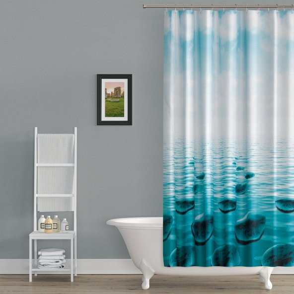 Duş Perdesi Küf Tutmaz Polyester Kumaş Banyo  Perdesi Tek Kanat Banyo Dekorasyon Perdesi 180x200 cm ürün görseli 1