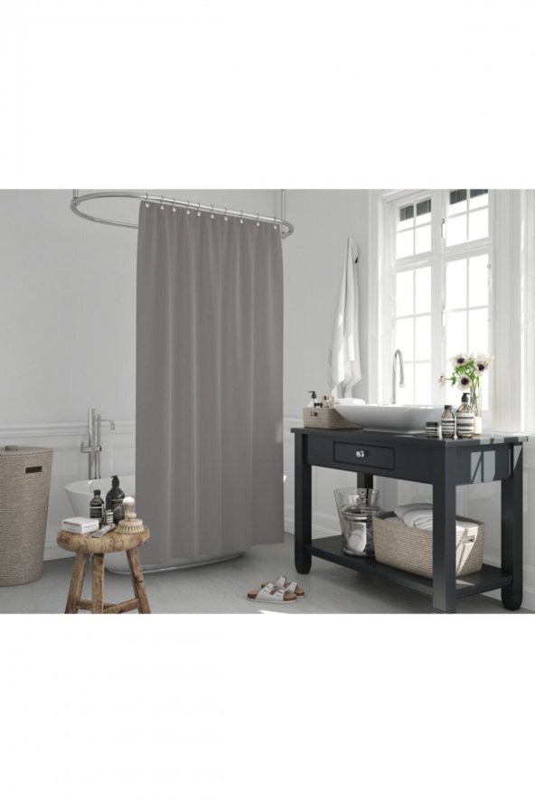 gri banyo perdesi 180x200cm duş perdesi ürün görseli 1