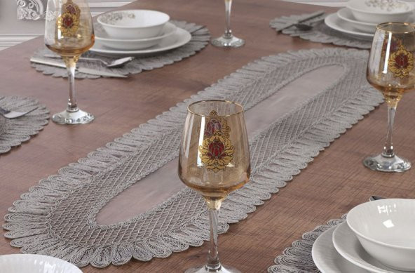 Amerikan Servis Çeyizlik Tek Runner-Çeyiz Runner Set, Sehpa Üstü Runner Gri Runner ürün görseli 1