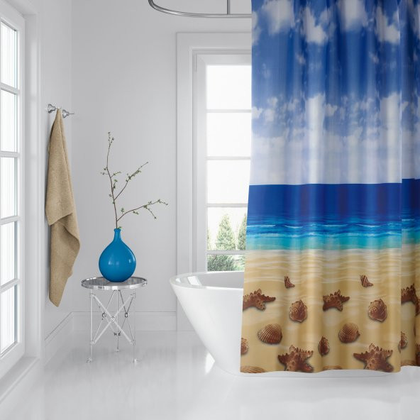 Banyo Perdesi - Tek Kanat Duş Perdesi, Polyester Kumaş Duşakabin Perdesi 180x200 cm Küvet Perdesi ürün görseli 1