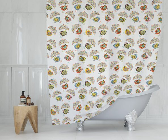 Banyo Perdesi - Tek Kanat Duş Perdesi, Polyester Kumaş Duşakabin Perdesi 180x200 cm Küvet Perdesi ürün görseli 1