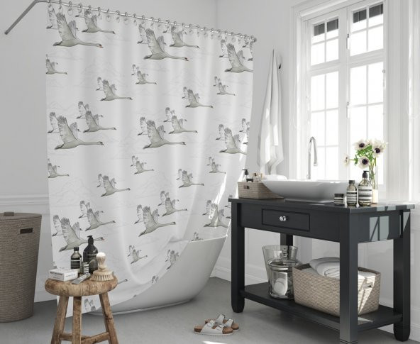 Banyo Perdesi - Tek Kanat Duş Perdesi, Polyester Kumaş Duşakabin Perdesi 180x200 cm Küvet Perdesi ürün görseli 1
