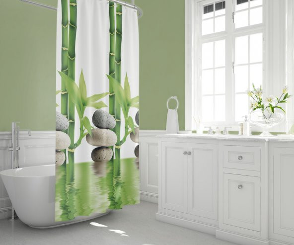 Banyo Perdesi - Tek Kanat Duş Perdesi, Polyester Kumaş Duşakabin Perdesi 180x200 cm Küvet Perdesi ürün görseli 1